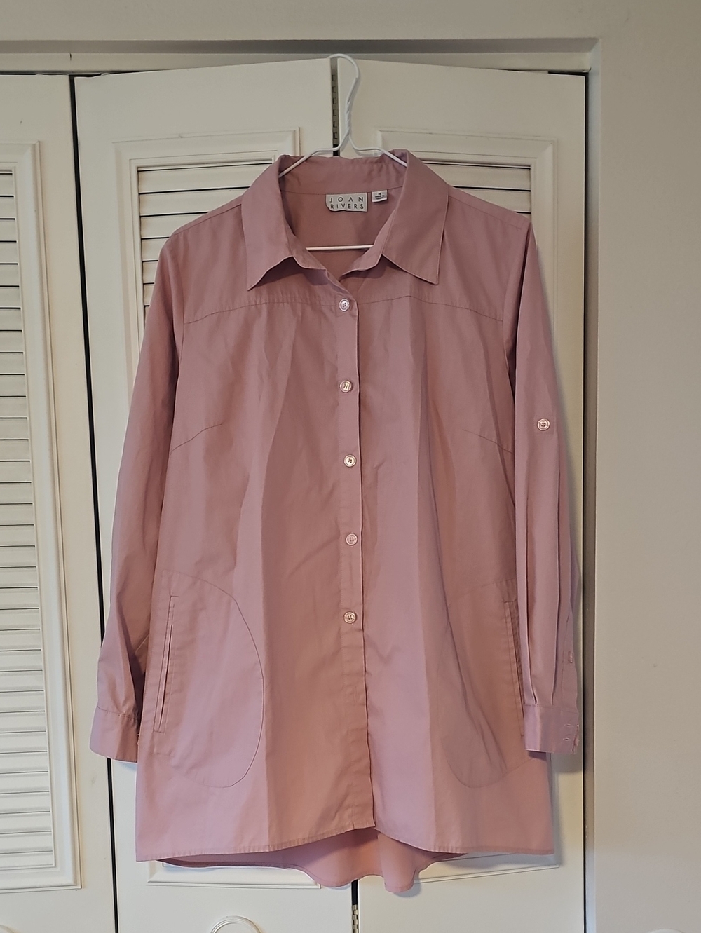 Joan Rivers Blush Pink Button-Front Tunic Shirt